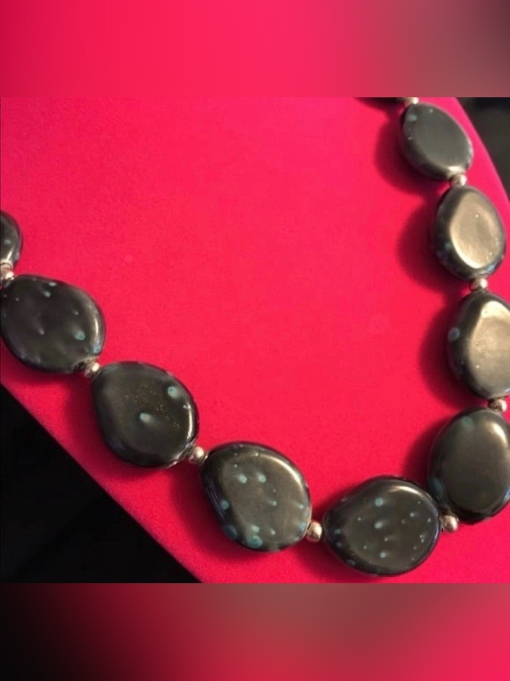 Black Teal Stone Beaded Necklace Statement Collar Chunky Artisan Jewelry Boho - Picture 3 of 3